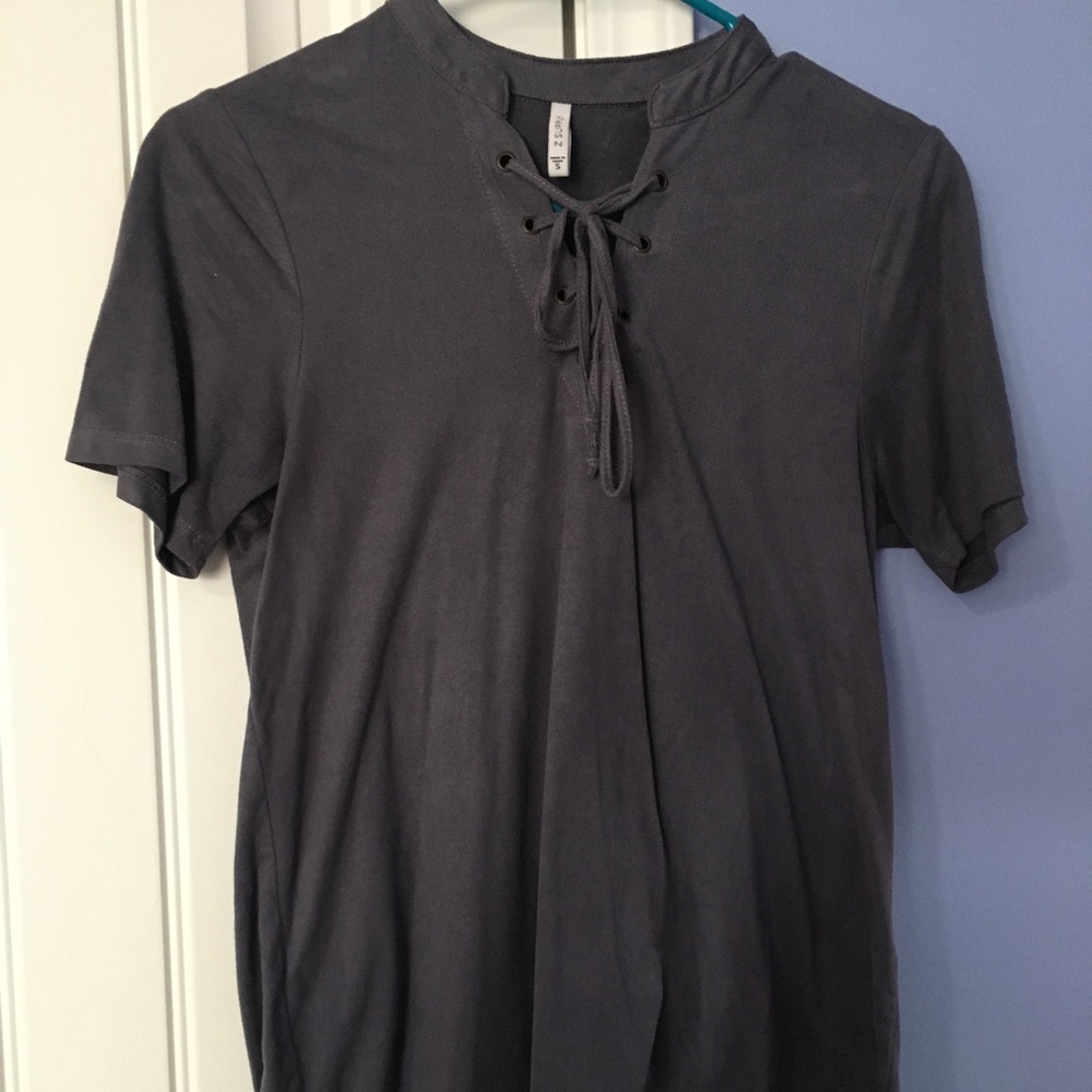 Blue suede lace up short sleeve t-shirt!